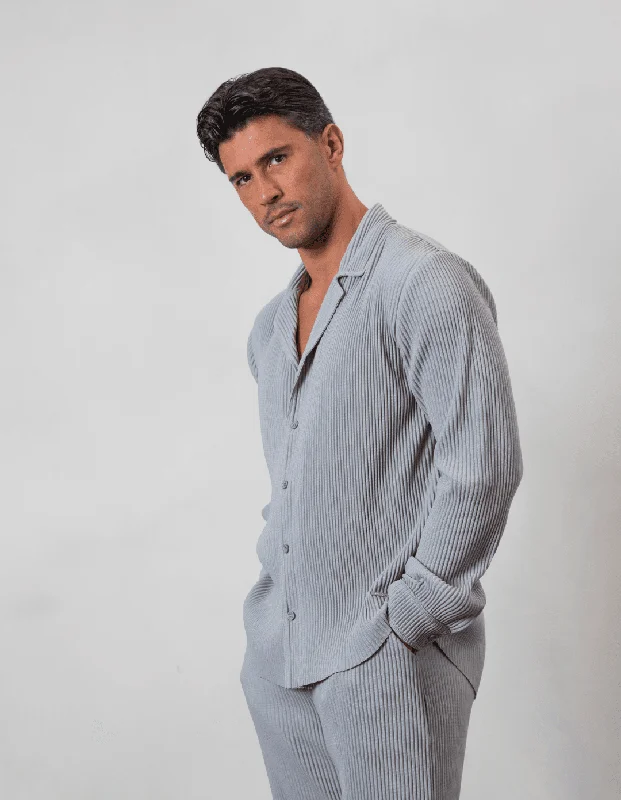 Men's Tennis Shirts for Court ComfortGrey Pleated L/S Shirt