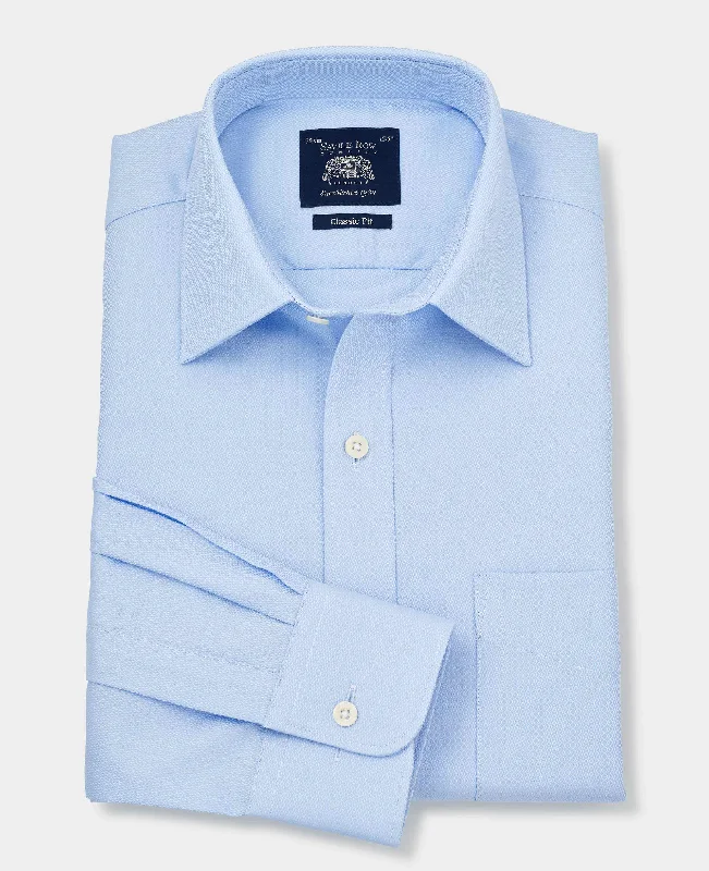 Men's Logo T-Shirts for Brand RepresentationSky Blue Textured Classic Fit Shirt w/ Windsor Collar - Single or Double Cuff Men's Logo T-Shirts for Brand RepresentationSky Blue Textured Classic Fit Shirt w/ Windsor Collar - Single or Double Cuff
