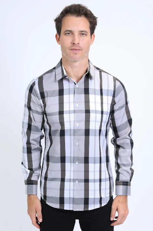 Men's Affordable Shirts for Budget-Friendly StyleMens Checkered Long Sleeve White Shirt