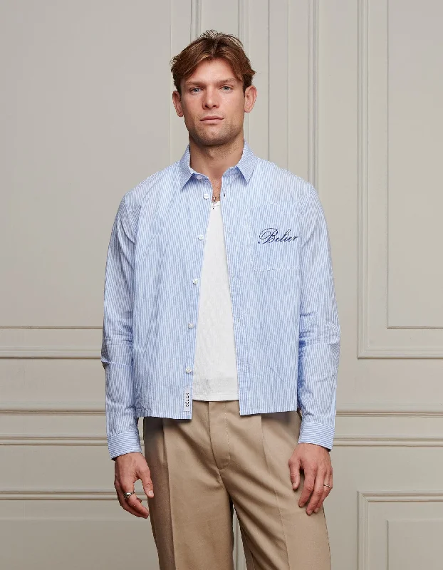 Men's Floral Print Shirts for Spring and SummerBlue/White L/S Stripe Shirt
