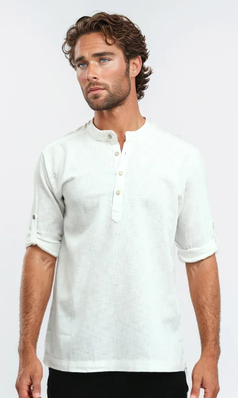 Men's Iron-Free Shirts for Wrinkle-Resistant WearO181031 Summer Band Neck White Shirt Long Sleeves Men's Iron-Free Shirts for Wrinkle-Resistant WearO181031 Summer Band Neck White Shirt Long Sleeves