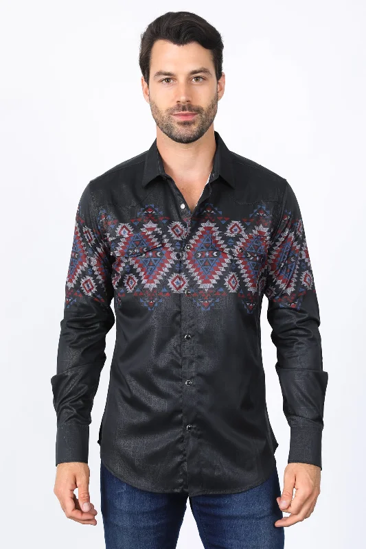 Stylish Men's Graphic T-ShirtsMens Modern Fit Panoramic Foil Print Shirt - Black