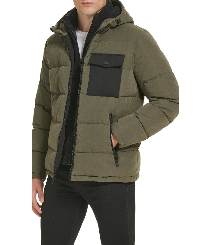 Men's Coats for Tall MenColor Block Mixed Media Puffer