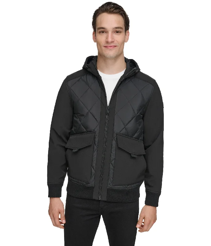 Men's Coats for SpringMixed Media Hooded Bomber