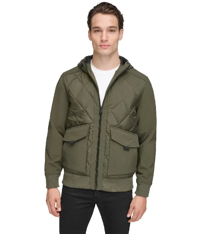 Men's Coats with Flannel LiningMixed Media Hooded Bomber