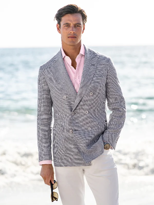 Men's Coats with Synthetic InsulationCheck Linen Double Breasted Jacket