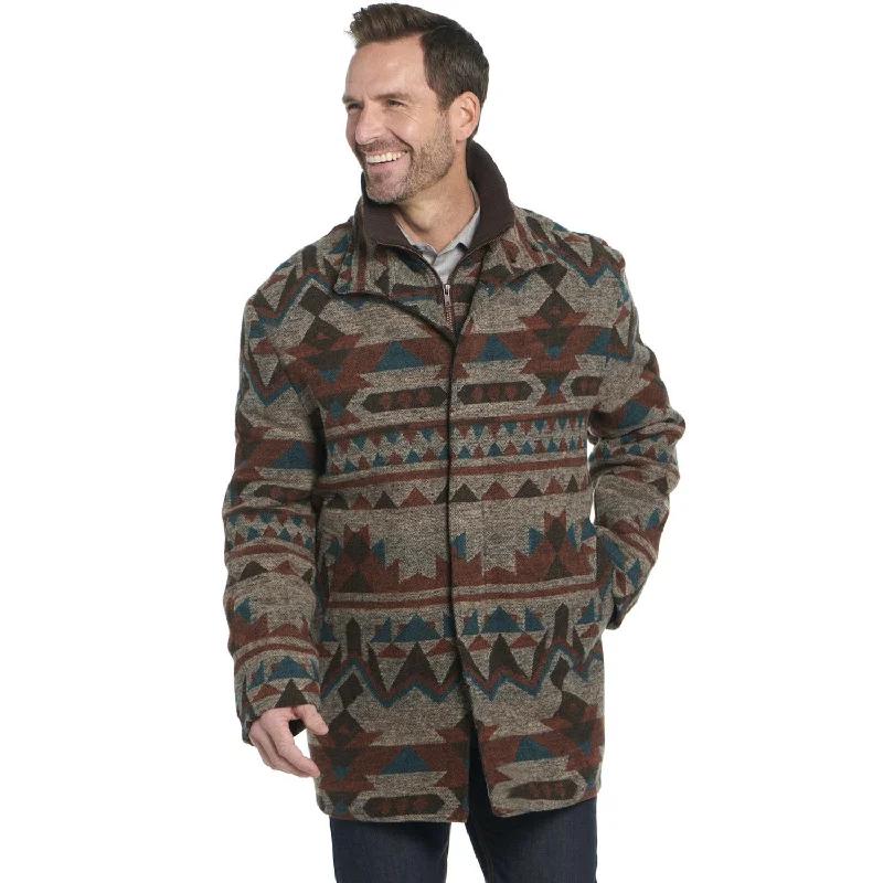 Men's Coats for HikingCripple Creek Mens Navajo Blanket Knit Collar Chocolate Topaz Polyester Overcoat