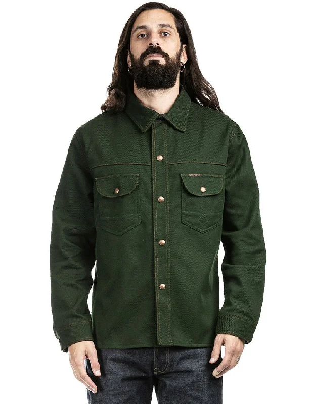 Men's Coats with Magnetic ClosuresIndigofera Fargo Cotton Kersey Shirt Jacket - Green Men's Coats with Magnetic ClosuresIndigofera Fargo Cotton Kersey Shirt Jacket - Green