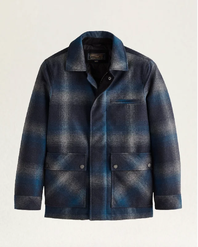 Men's Coats with Down InsulationEugene - Field Jacket<br>Grey Blue Plaid