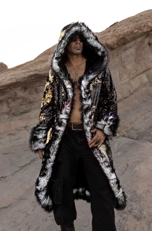 Casual Men's Bomber JacketsMen's Sequin King Coat in "Black/ Gold"