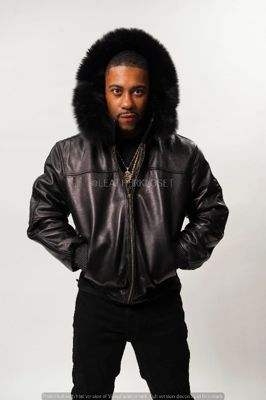 Men's Coats for TravelMen's Classic Baseball Jacket With Fox Hood [Black]