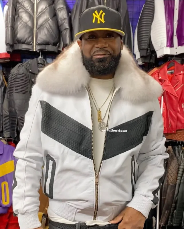 Men's Coats with Belted WaistsMen's Real Python And Leather Bomber Jacket (Ghostface) Men's Coats with Belted WaistsMen's Real Python And Leather Bomber Jacket (Ghostface)