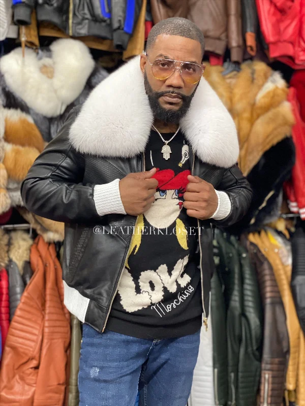 Men's Coats with HoodsMen's Real Python And Leather Bomber Jacket W/ Fox