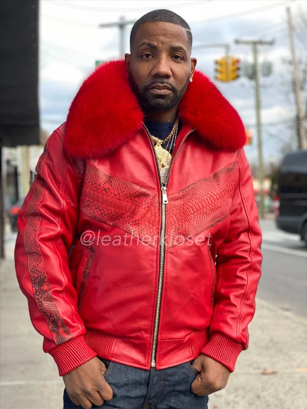 Men's Coats with VentilationMen's Real Python And Leather Bomber Jacket With Fox
