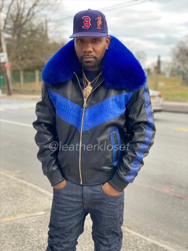 Men's Coats with Down InsulationMen's Real Python And Leather Bomber Jacket With Fox Men's Coats with Down InsulationMen's Real Python And Leather Bomber Jacket With Fox