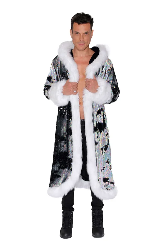 Men's Coats with PocketsMen's Sequin King Coat in "Silver Hologram-Black"