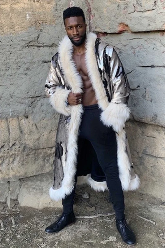 Fashionable Men's Denim JacketsMen's Sequin King Coat in "Black-Taupe"