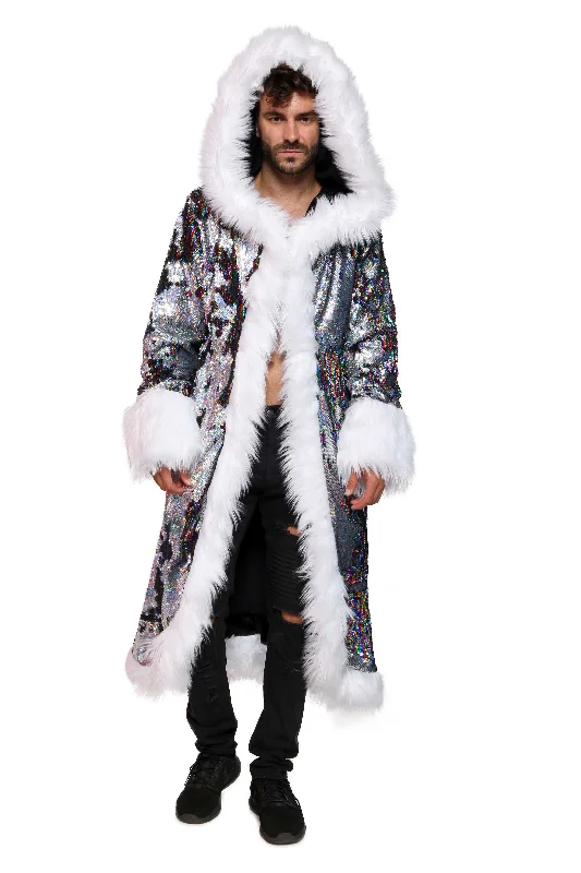 Men's Coats for TravelMen's Sequin King Coat in "Silver Hologram-Rainbow Stripe"