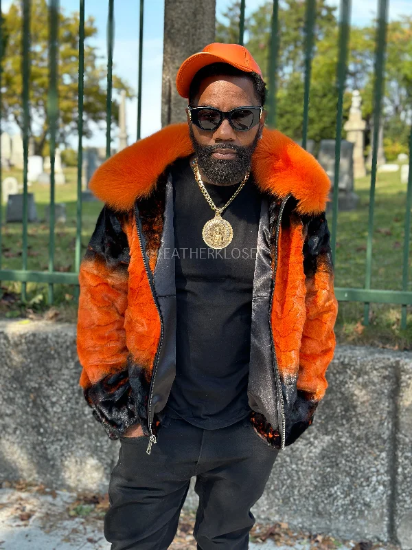 Men's Coats for Big and TallMen's The Great Pumpkin Mink Bomber Jacket [Orange/Black]