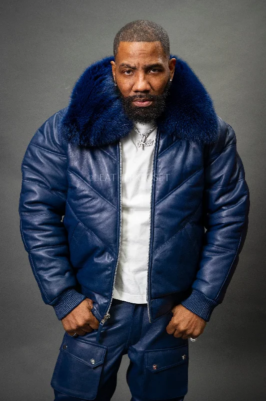 Men's Coats with Patchwork DesignsMen's V-Bomber Navy Premium Fox Collar [Navy Fox]