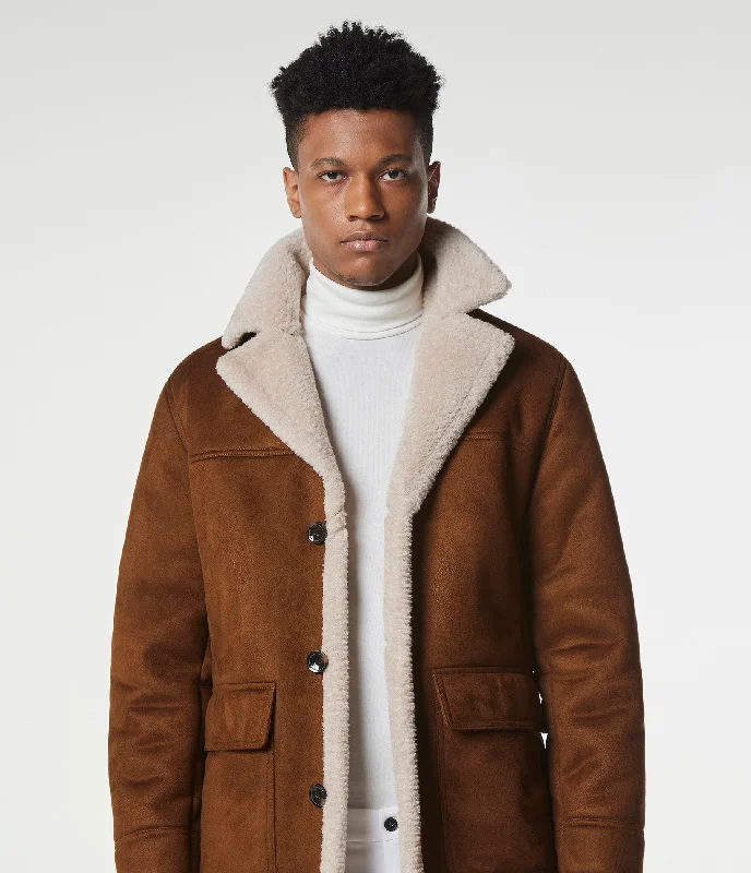 Men's Coats with Reflective StripesJarvis Faux Suede Shearling Coat