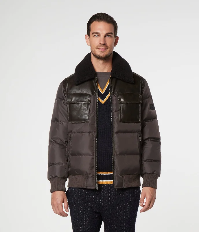 Men's Coats with ButtonsBeaumont Fabric Blocked Bomber With Faux Sherpa
