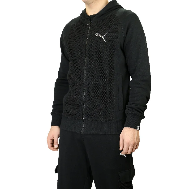 Men's Coats for Ice FishingPuma Mesh Hooded Zip-front Sweat Jacket - Black - Mens