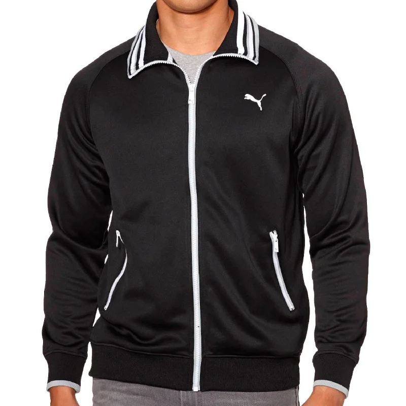 Men's Coats with Multi-Pocket DesignPuma Front-Zip Track Jacket with Striped Collar - Black/Quarry - Mens Men's Coats with Multi-Pocket DesignPuma Front-Zip Track Jacket with Striped Collar - Black/Quarry - Mens