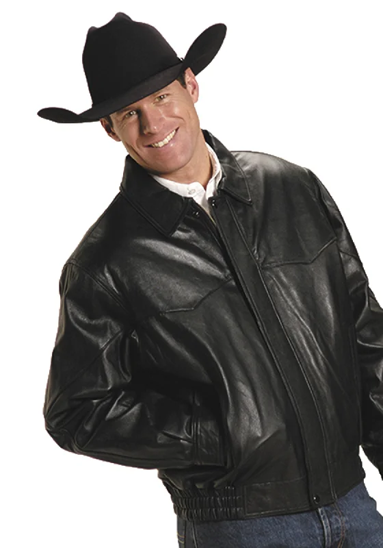 Men's Coats for WorkRoper Mens Black Lamb Touch Nappa Leather Jacket Western Bomber Front Zip