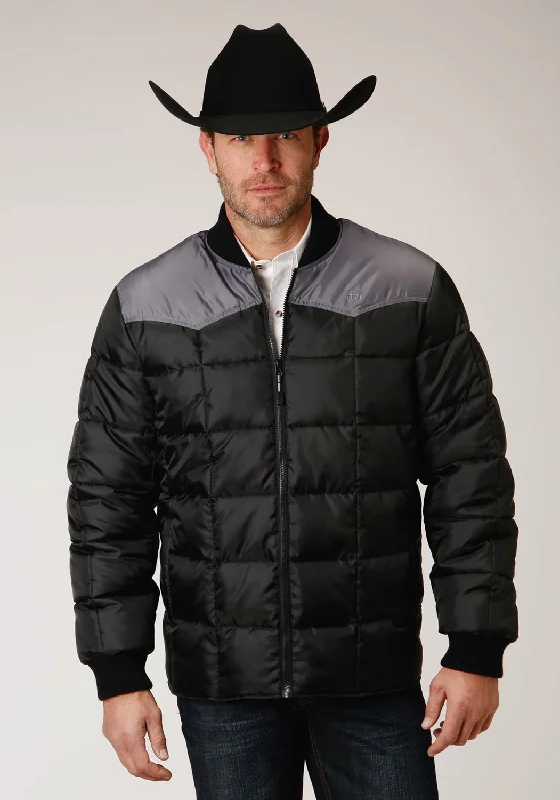 Durable Men's Car CoatsRoper Mens Black Polyester Quilted Insulated Jacket