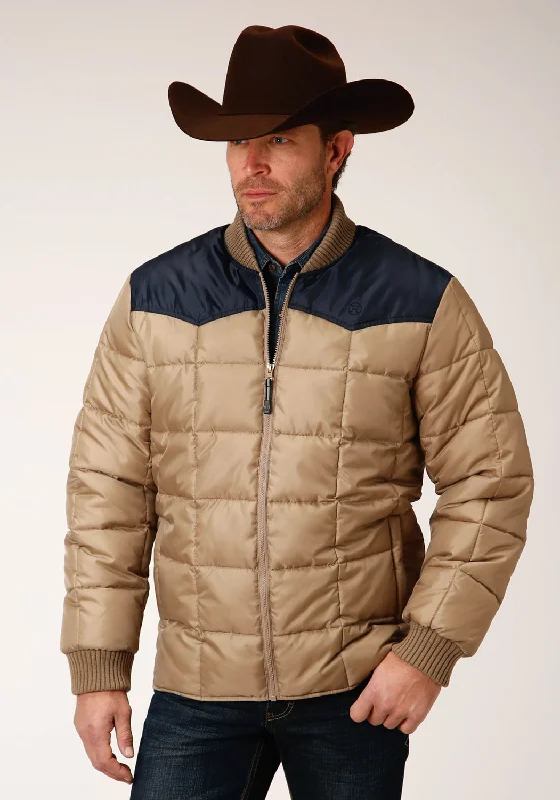 Men's Coats with Quilted LiningRoper Mens Khaki/Blue Polyester Quilted Insulated Jacket Men's Coats with Quilted LiningRoper Mens Khaki/Blue Polyester Quilted Insulated Jacket