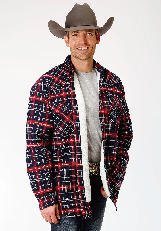 Men's Coats with Fur TrimRoper Mens Navy/Red 100% Cotton Sherpa Lined Tall Jacket