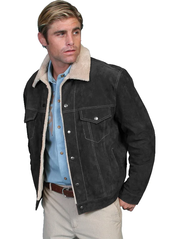 Stylish Men's Biker JacketsScully Leather Mens Boar Suede Sherpa Fleece Jean Jacket Black