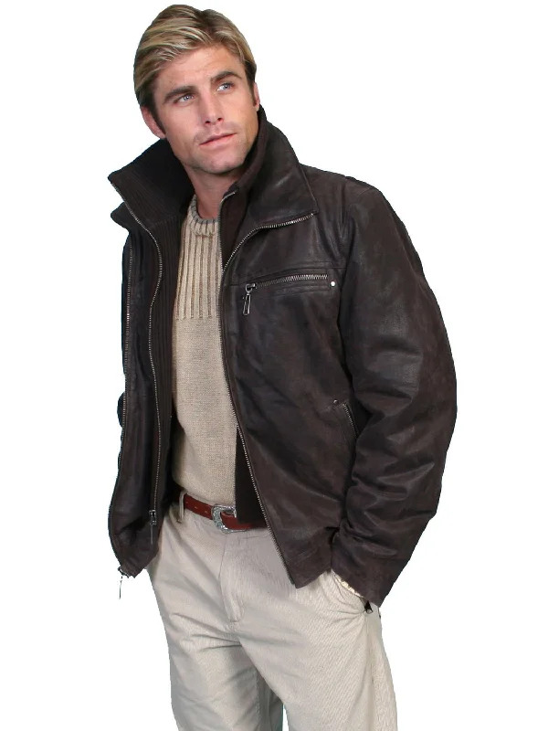 Men's Coats for Rainy WeatherScully Leather Mens Brown Zip Out Knit Front Jacket