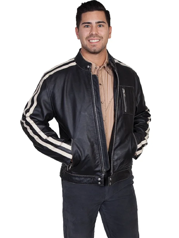 Luxurious Men's Cashmere CoatsScully Leather Mens Charcoal Sanded Calf Cafe Racer Racing Jacket
