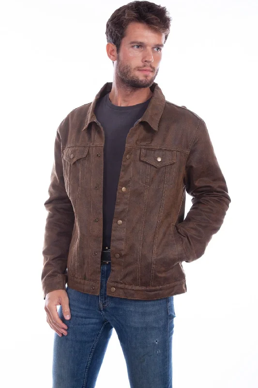 Men's Coats with ZippersScully Mens Brown Cotton Blend Faux Jean Denim Jacket