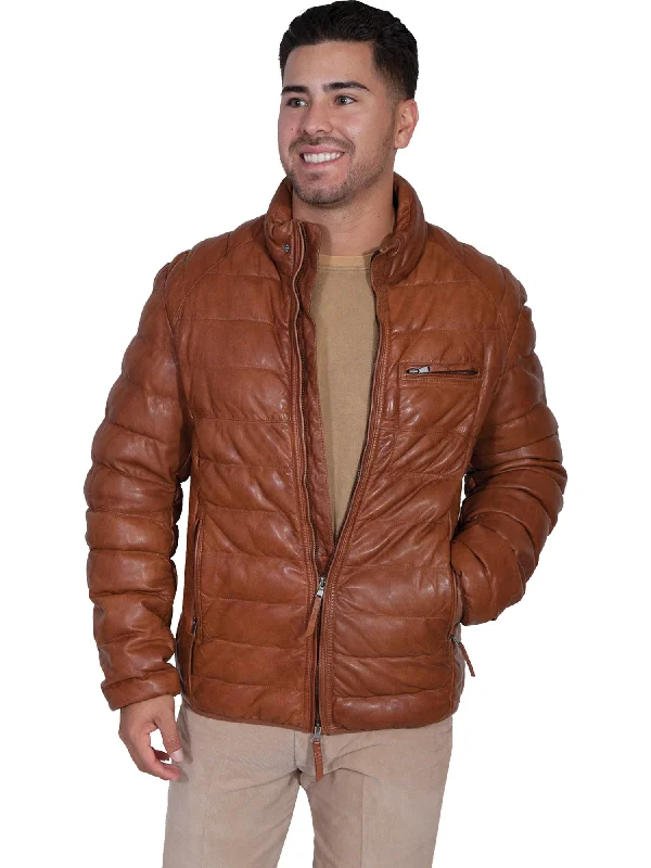 Men's Coats with ButtonsScully Mens Cognac Lambskin Horizontal Ribbed Jacket