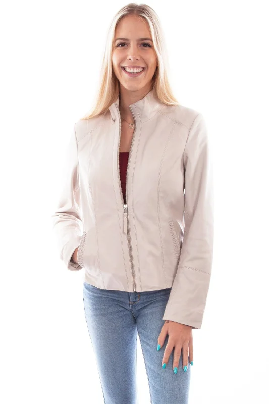 Men's Coats for LayeringScully Womens Beige Leather Zip Stand Up Jacket