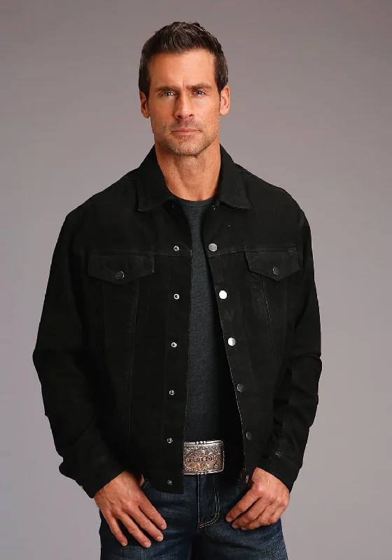 Men's Coats Made in ItalyStetson Mens Black Leather Distressed Jean Jacket