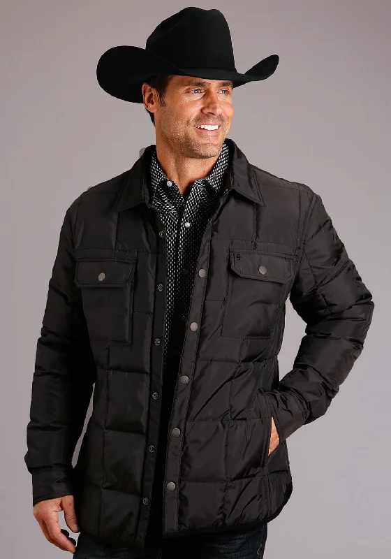 Men's Coats with PocketsStetson Mens Black Polyester Quilted Down Jacket