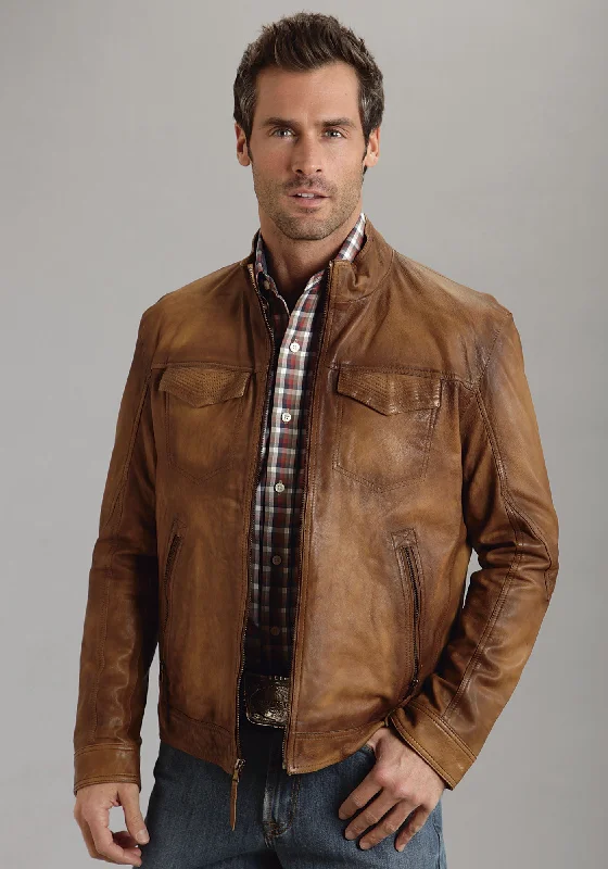 Men's Coats with ZippersStetson Mens Brown Burnished Leather Jacket Motorcycle Western Zip Front Men's Coats with ZippersStetson Mens Brown Burnished Leather Jacket Motorcycle Western Zip Front