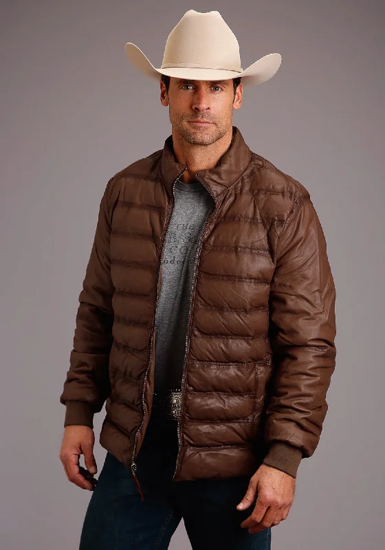 Men's Coats for RunningStetson Mens Brown Leather Puffy Body Jacket