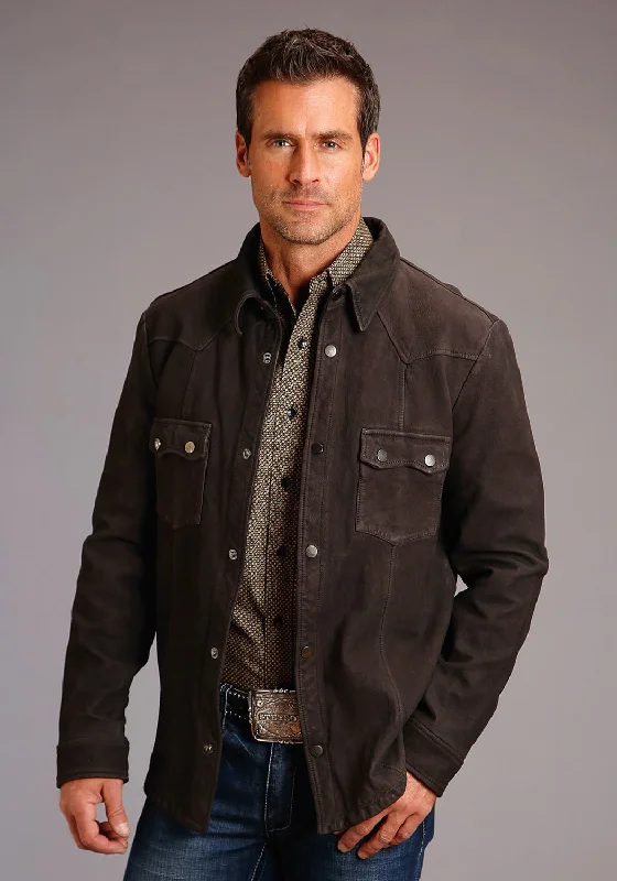 Men's Coats for Winter SportsStetson Mens Distressed Brown Leather Collared Jacket