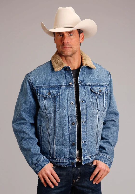 Men's Coats with Slim FitsStetson Mens Faux Sherpa Blue 100% Cotton Denim Jacket