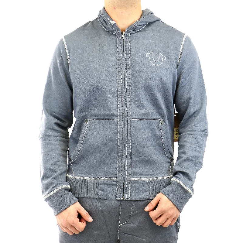 Winter-Ready Men's CoatsTrue Religion L/S Contrast Stitch Big T Fashion Hoodie Jacket - Pavement - Mens Winter-Ready Men's CoatsTrue Religion L/S Contrast Stitch Big T Fashion Hoodie Jacket - Pavement - Mens