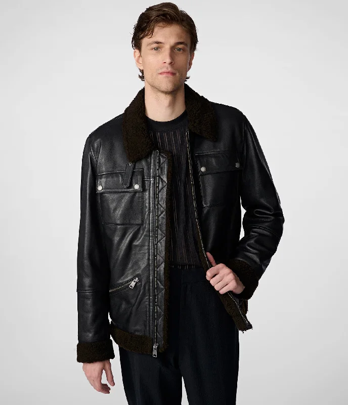 Men's Coats for WalkingJoe Leather Moto With Sherpa Collar