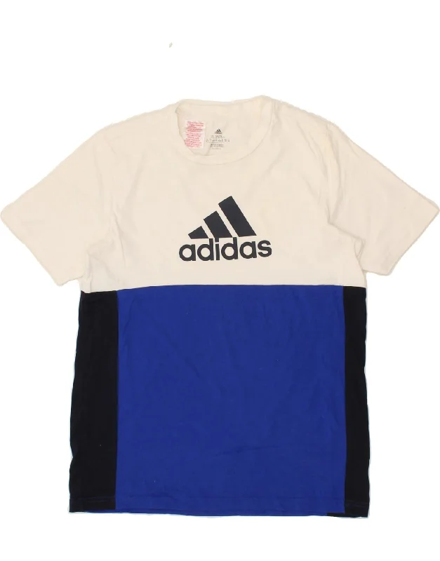 Men's Shirts with Rounded HemlinesADIDAS Boys Graphic T-Shirt Top 13-14 Years White Colourblock Cotton