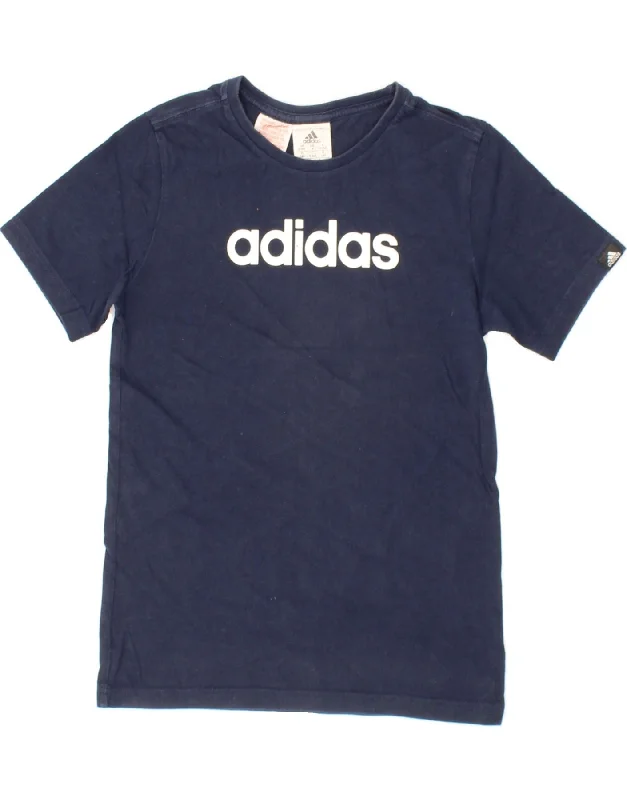 Men's Shirts for Outdoor ActivitiesADIDAS Boys Graphic T-Shirt Top 9-10 Years Navy Blue Cotton