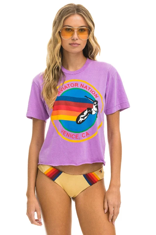 Men's Shirts with Ruffled HemlinesAVIATOR NATION BOYFRIEND TEE - NEON PURPLE