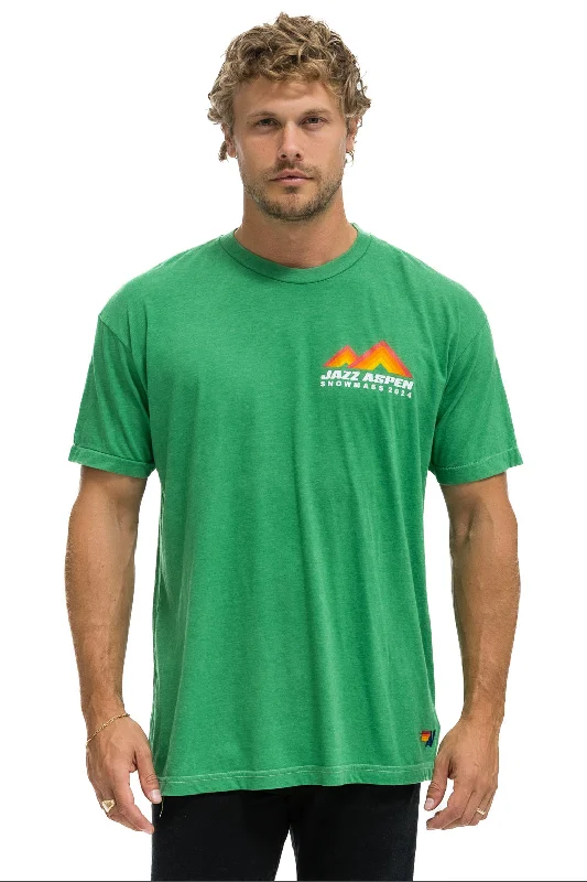 Men's Shirts with Embroidered DesignsJAZZ ASPEN SNOWMASS 2024 CREW TEE SHIRT - KELLY GREEN Men's Shirts with Embroidered DesignsJAZZ ASPEN SNOWMASS 2024 CREW TEE SHIRT - KELLY GREEN